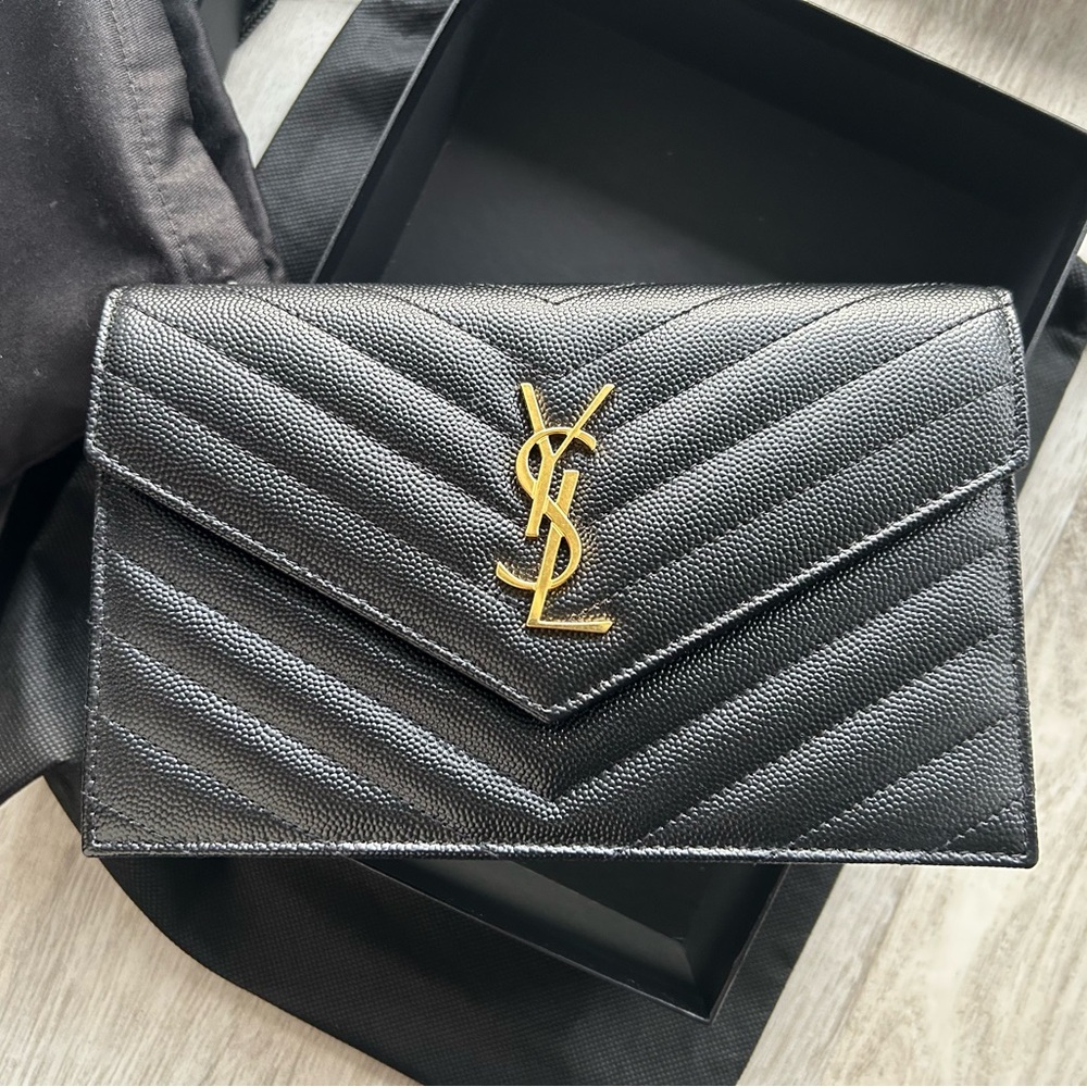 Yves Saint Laurent Black Chevron Quilted Clutch